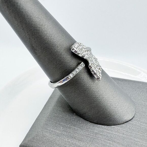 Vintage Whale Dolphin Mermaid Tail Rhinestone Ring Marine-Inspired Glam Retro - Picture 8 of 10